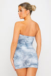 Blue Denim Print Bandeau Bodycon Mini Dress