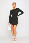 Black Backless Long Sleeve Bodycon Mini Dress