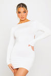 White Backless Long Sleeve Bodycon Mini Dress