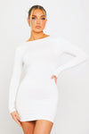 White Backless Long Sleeve Bodycon Mini Dress