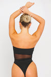 Black Mesh Extreme Cut Out Detail Bandeau Bodysuit