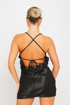 Black Satin Cowl Neck Cross Back Mini Dress