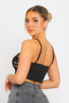 Black Multi Cut Out Braid Detail Strappy Crop Top