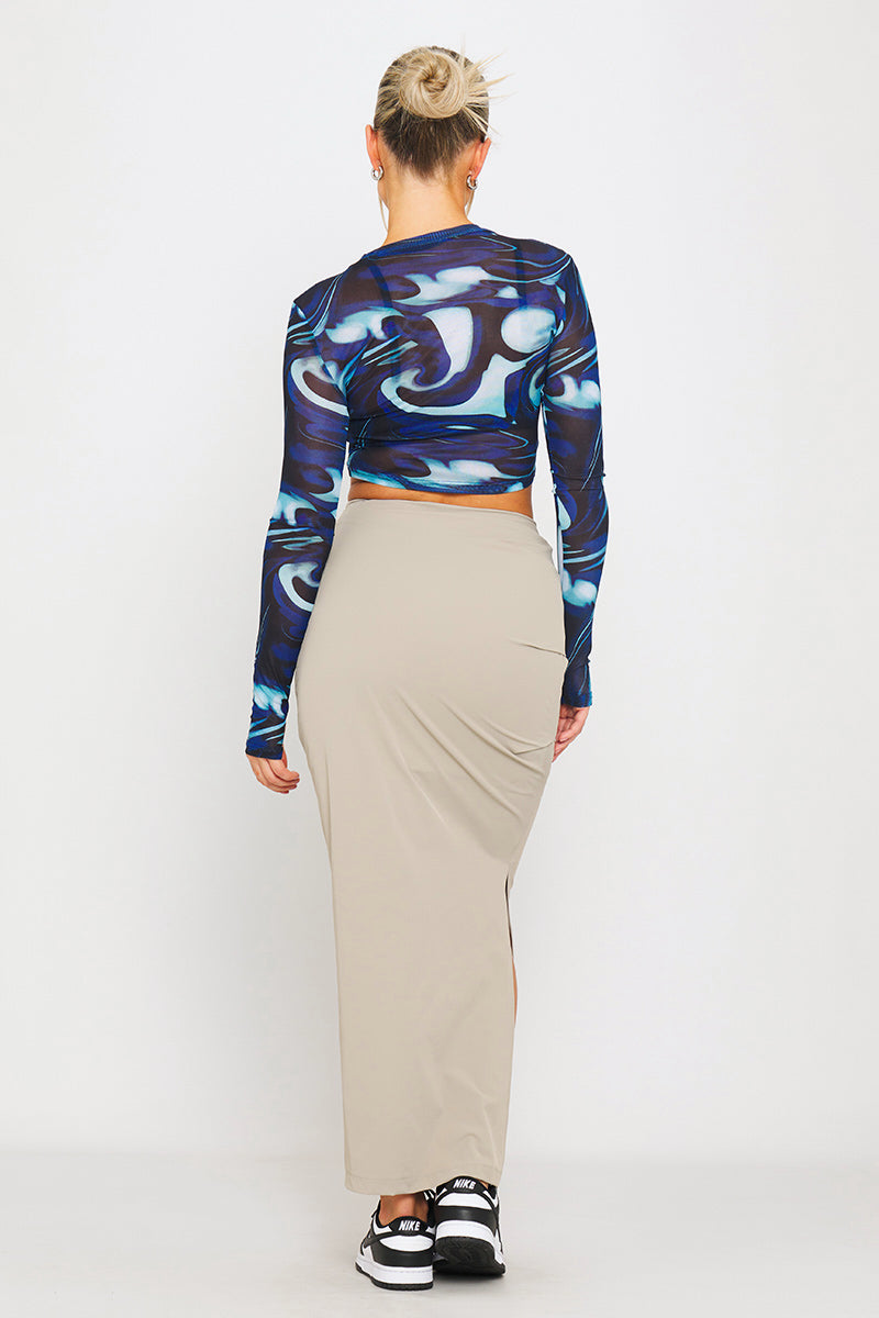 Grey Ruched Split Detail Parachute Cargo Maxi Skirt