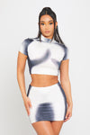 Black Body Heat Print High Neck Top & Mini Skirt Co-Ord