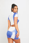 Blue Body Heat Print High Neck Top & Mini Skirt Co-Ord