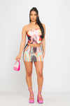 Orange Body Heat Graphic Print Bandeau Top & Mini Skirt