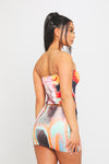 Orange Body Heat Graphic Print Bandeau Top & Mini Skirt