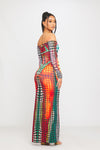 Multi Polka Dot Print Off Shoulder Long Sleeve Maxi Dress