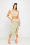 Sage Cut Out Braid Detail Crop Top & Midi Skirt Co-Ord