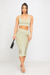 Sage Cut Out Braid Detail Crop Top & Midi Skirt Co-Ord