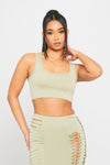Sage Cut Out Braid Detail Crop Top & Midi Skirt Co-Ord