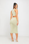 Sage Cut Out Braid Detail Crop Top & Midi Skirt Co-Ord