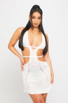 Cream Crochet Knit Halterneck Cut Out Backless Mini Dress