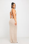 Sand Crochet Knit Halterneck Cut Out Backless Maxi Dress