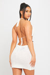 Cream Crochet Knit Halter Plunge Cut Out Detail Mini Dress