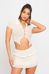 Cream Mesh Textured Button Front Top & Mini Skirt Co-Ord