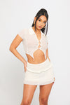 Cream Mesh Textured Button Front Top & Mini Skirt Co-Ord