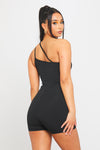 Black Ribbed Asymmetric One Shoulder Playsuit