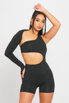 Black Cut Out One Sleeve Playsuit