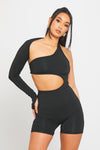 Black Cut Out One Sleeve Playsuit