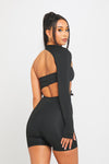 Black Cut Out One Sleeve Playsuit