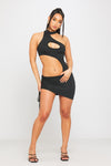 Black Choker Cut Out Detail Asymmetric Mini Dress