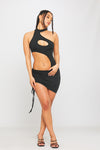 Black Choker Cut Out Detail Asymmetric Mini Dress