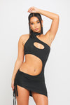 Black Choker Cut Out Detail Asymmetric Mini Dress