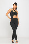 Black Cut Out One Shoulder Asymmetric Jumpsuit