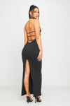 Black Halter Backless Strap Detail Bodycon Maxi Dress