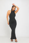 Black Halter Backless Strap Detail Bodycon Maxi Dress