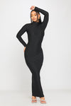 Black High Neck Long Sleeve Bodycon Midaxi Dress