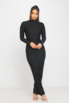 Black High Neck Long Sleeve Bodycon Midaxi Dress