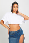 White Oversized Short Sleeve Raw Hem Cropped T Shirt