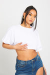 White Oversized Short Sleeve Raw Hem Cropped T Shirt