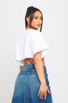 White Oversized Short Sleeve Raw Hem Cropped T Shirt
