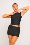 Black Open Back Cap Sleeve Crop Top & Mini Skirt Co-Ord