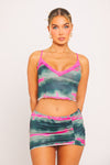 Multi Print Lace Trim Crop Top & Ruched Mini Skirt Co-Ord