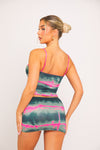 Multi Print Lace Trim Crop Top & Ruched Mini Skirt Co-Ord