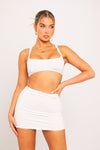 White Contour Bralet & Ruched Mini Skirt Co-Ord