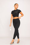 Black Shine Pin Tuck Short Sleeve Top & Leggings Co-Ord