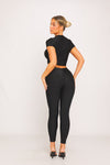 Black Shine Pin Tuck Short Sleeve Top & Leggings Co-Ord