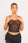 Black Sheer Floral Lace Cami Top