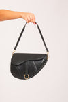 Black Faux Leather Saddle Bag With Strap