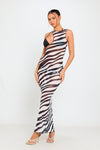 Black Sheer Mesh Zebra Cut Out Maxi Dress