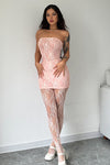 Pink Sheer Lace Bandeau Top & Leggings Co-Ord Set