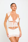 White Mesh Lace Corset Detail Bodycon Mini Dress