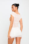 White Mesh Lace Corset Detail Bodycon Mini Dress