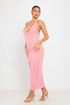 Pink Plunge Halterneck Ruffle Detail Maxi Dress